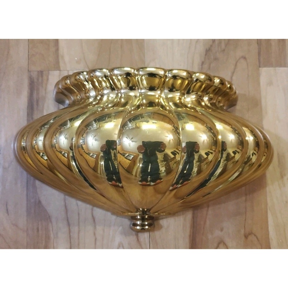 Vintage HOMCO Home Interior Shiny Gold Ribbed Wall Pocket Planter